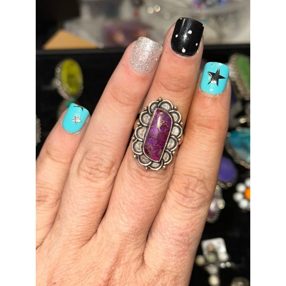 Mojave Purple Turquoise Sterling Overlay Ring Size 6